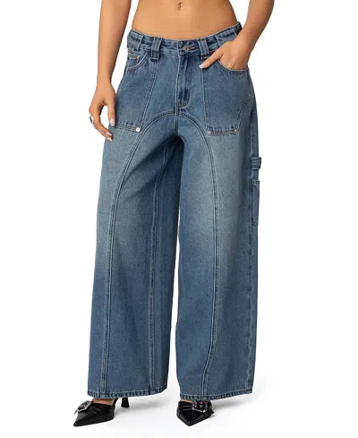 EDIKTED TAL BAGGY LOW RISE CARPENTER JEANS IN BLUE WASH