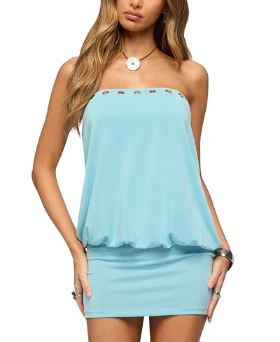 Edikted Tali Grommet Strapless Mini Dress In Blue