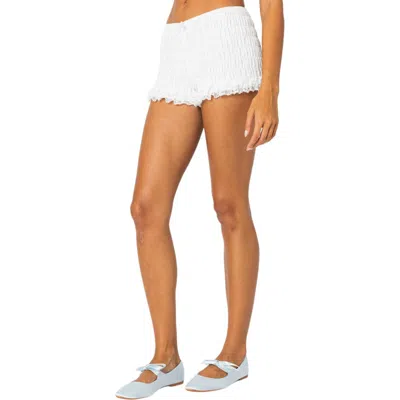 Edikted Tali Scrunch Lace Trim Shorts In White
