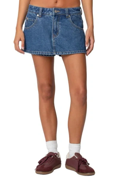 Edikted Talia Denim Miniskort In Dark-blue