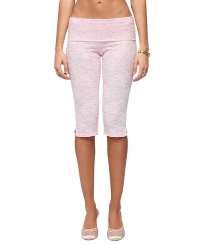 Edikted Talisa Foldover Lace Capri Leggings In Pink