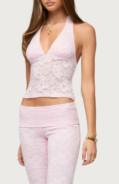 Edikted Talisa Lace Crop Halter Top In Pink