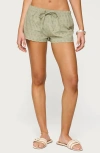 Edikted Talula Cotton Eyelet Tie Waist Shorts In Green
