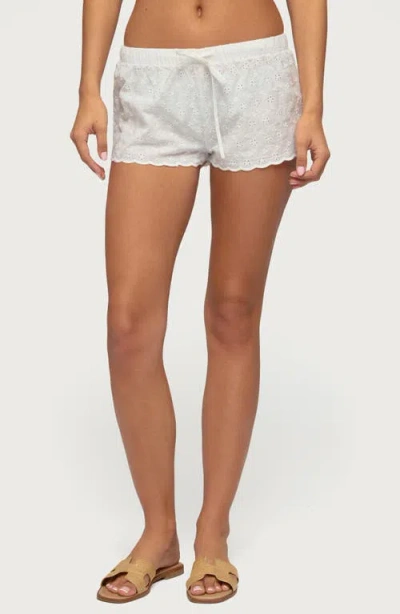 Edikted Talula Cotton Eyelet Tie Waist Shorts In White