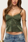 Edikted Tamar Satin Effect Tank Top In Olive, Women's At Urban Outfitters In Green
