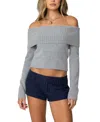 Edikted Tamara Foldover Crop Sweater In Gray Melange