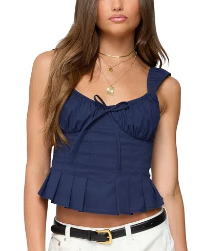 Edikted Tammie Pleated Poplin Top In Blue
