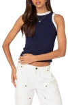 Edikted Tammy Contrast Tank Top In Navy