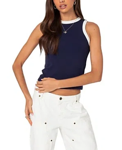 Edikted Tammy Contrast Tank Top In Navy