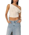 Edikted Tamra Sheer Knit Asymmetric Top In Cream