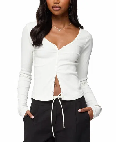 Edikted Tanya Button Up Cardigan In White