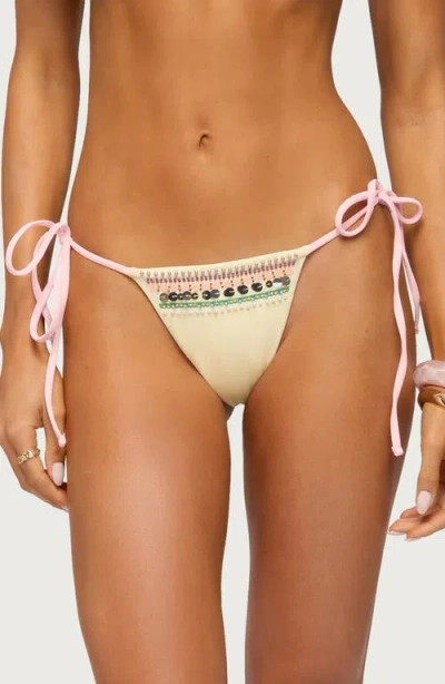 Edikted Tarah Beaded Sequin Side Tie Swim Bottoms In Yellow
