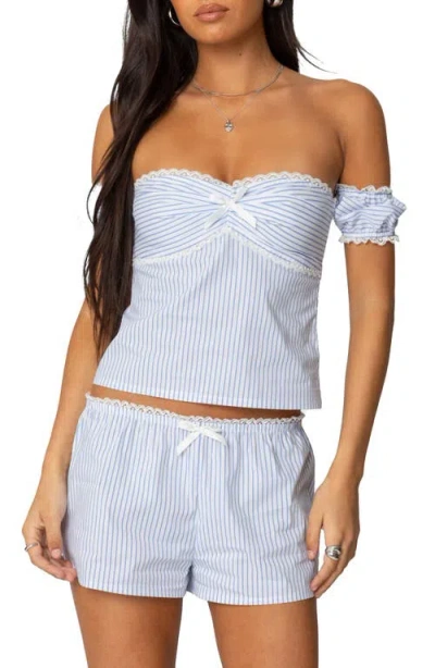 Edikted Taryn Stripe Off The Shoulder Top In Light-blue