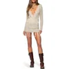 Edikted Tassel Long Sleeve Mini Sweater Dress In Neutral