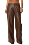 Edikted Tatiana Low Rise Wide Leg Faux Leather Pants In Brown