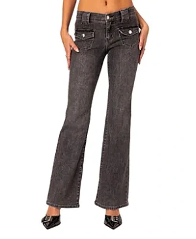 Edikted Tatum Washed Low Rise Flare Jeans In Dark Gray
