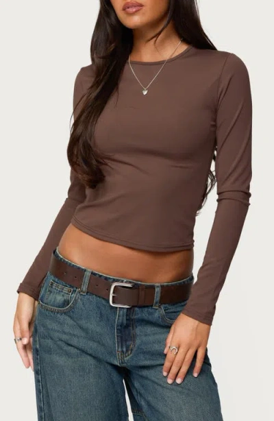 Edikted Tay Long Sleeve Crop Top In Brown