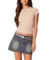 Edikted Tay Cap Sleeve T-shirt In Beige