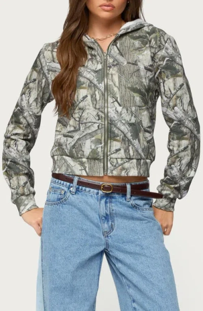Edikted Tayler Camo Zip Hoodie In Green