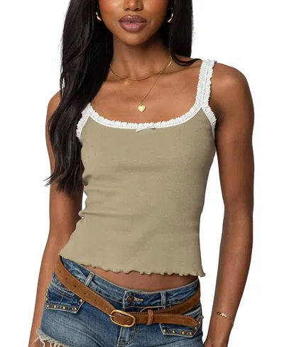 Edikted Teagan Ribbed Tank Top In Olive