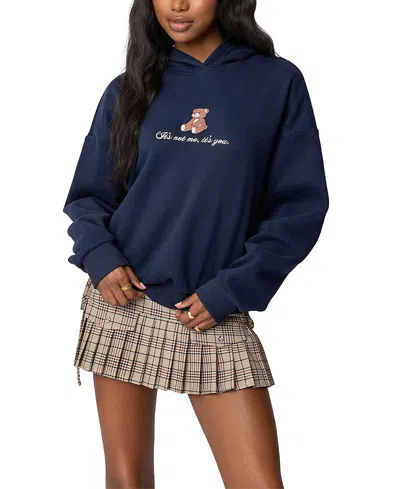 Edikted Teddy Bear Hoodie In Navy