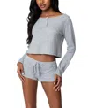 Edikted Teddy Cropped Waffle Top In Gray Melange