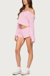 Edikted Teddy Cropped Waffle Top In Light/pink, Women's At Urban Outfitters In Pink