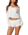Edikted Teddy Waffle Knit Crop Henley In White