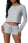 Edikted Teddy Cropped Waffle Top In Gray-melange