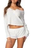 Edikted Teddy Waffle Knit Crop Henley In White