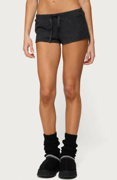 Edikted Teddy Waffle Knit Drawstring Shorts In Black