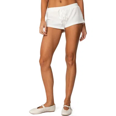 Edikted Teddy Waffle Knit Drawstring Shorts In White