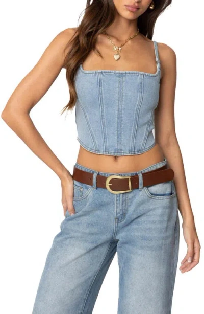 Edikted Tennessee Denim Corset Top In Light-blue