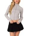 Edikted Tessa High Neck Zip Up Cardigan In Gray Melange