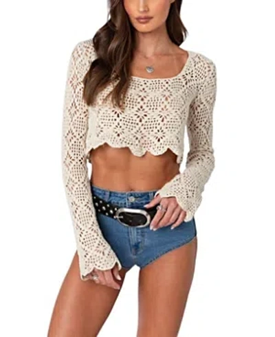 Edikted Tessie Crochet Top In Beige