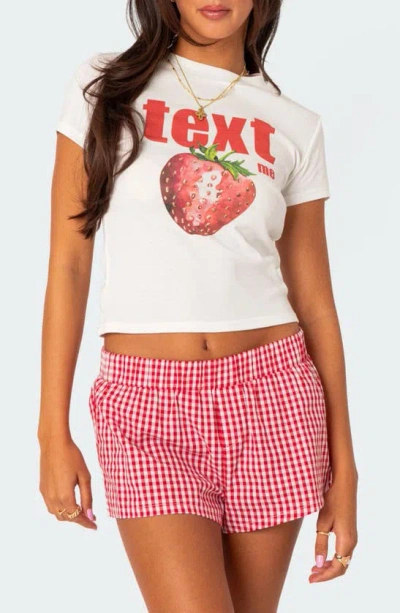 Edikted Text Me Strawberry Graphic T-shirt In White