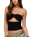 Edikted Textured Knit Strapless Cutout Top In Black