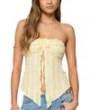 Edikted Textured Ruffle Split Front Strapless Top In Neutral