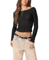 Edikted Textured Long Sleeve Boat Neck Shirt In Black