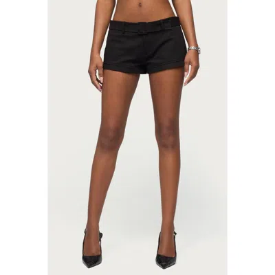 Edikted Thea Belted Low Rise Twill Shorts In Black