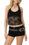 Edikted Tia Sheer Lace Crop Halter Top In Black