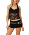Edikted Tia Sheer Lace Crop Halter Top In Black