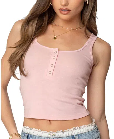 Edikted Tiana Henley Crop Tank In Pink
