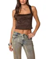 Edikted Tie Back Faux Suede Bustier Top In Brown