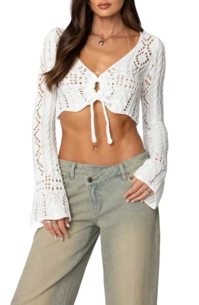 Edikted Tie Front Crochet Crop Top In White
