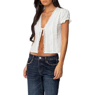 Edikted Tie Front Scalloped Cotton Top In White