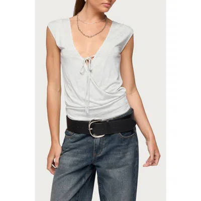 Edikted Tie Front V Neck Wrap Top In Gray