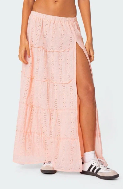 Edikted Tiered Cotton Eyelet Maxi Skirt In Light Pink