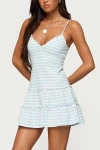 Edikted Tiered Ruffle Striped Mini Dress In Blue/and/white, Women's At Urban Outfitters In Blue