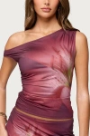 Edikted Tiger Flower Off Shoulder Top In Burgundy, Women's At Urban Outfitters In Red